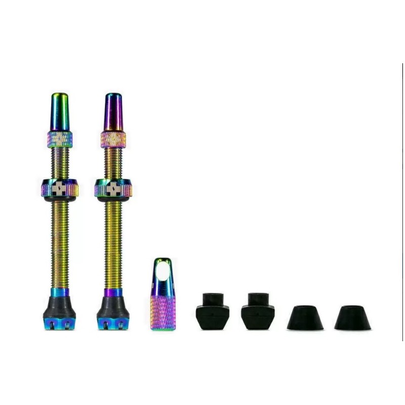 valves MUC-OFF tubeless Presta 60mm irisé valves MUC-OFF tubeless Presta 60mm irisé