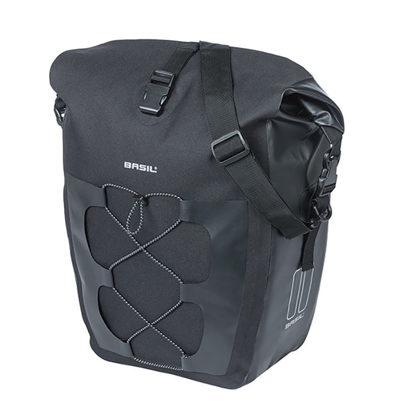 SACOCHE BASIL NAVIGATOR L CROCHETS MIK 25-31L TOILE/POLYESTER IMPERMÉABLE NOIR (26.5x14.5x42 cm)