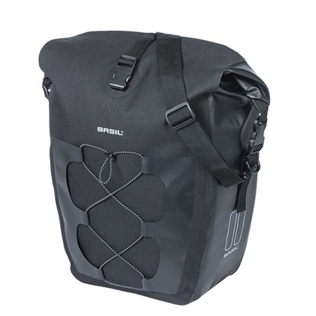 SACOCHE BASIL NAVIGATOR L CROCHETS MIK 25-31L TOILE/POLYESTER IMPERMÉABLE NOIR (26.5x14.5x42 cm)