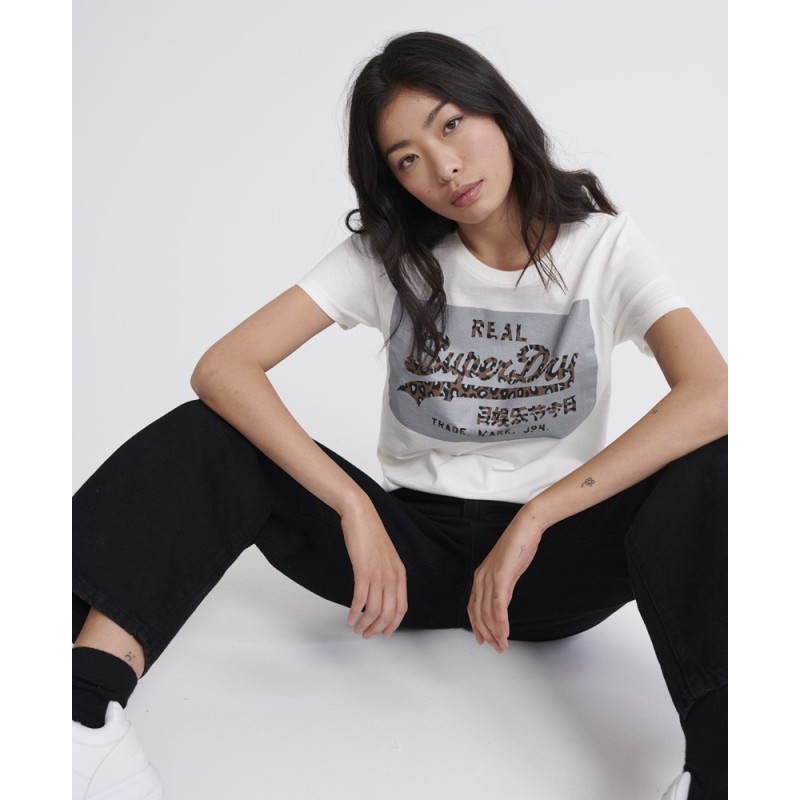 T-shirt Superdry Vintage Logo Reflective Box femme ecru T-shirt Superdry Vintage Logo Reflective Box femme ecru