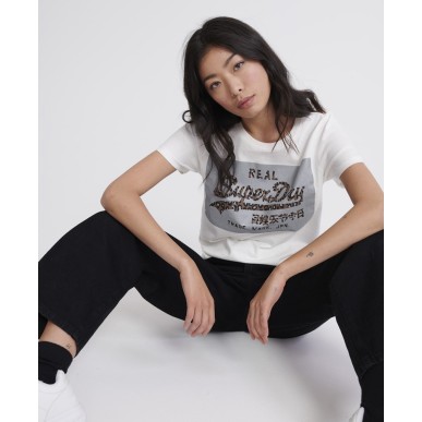 T-shirt Superdry Vintage Logo Reflective Box femme ecru