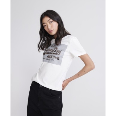 T-shirt Superdry Vintage Logo Reflective Box femme ecru