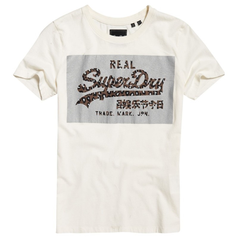 T-shirt Superdry Vintage Logo Reflective Box femme ecru