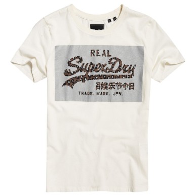 T-shirt Superdry Vintage Logo Reflective Box femme ecru