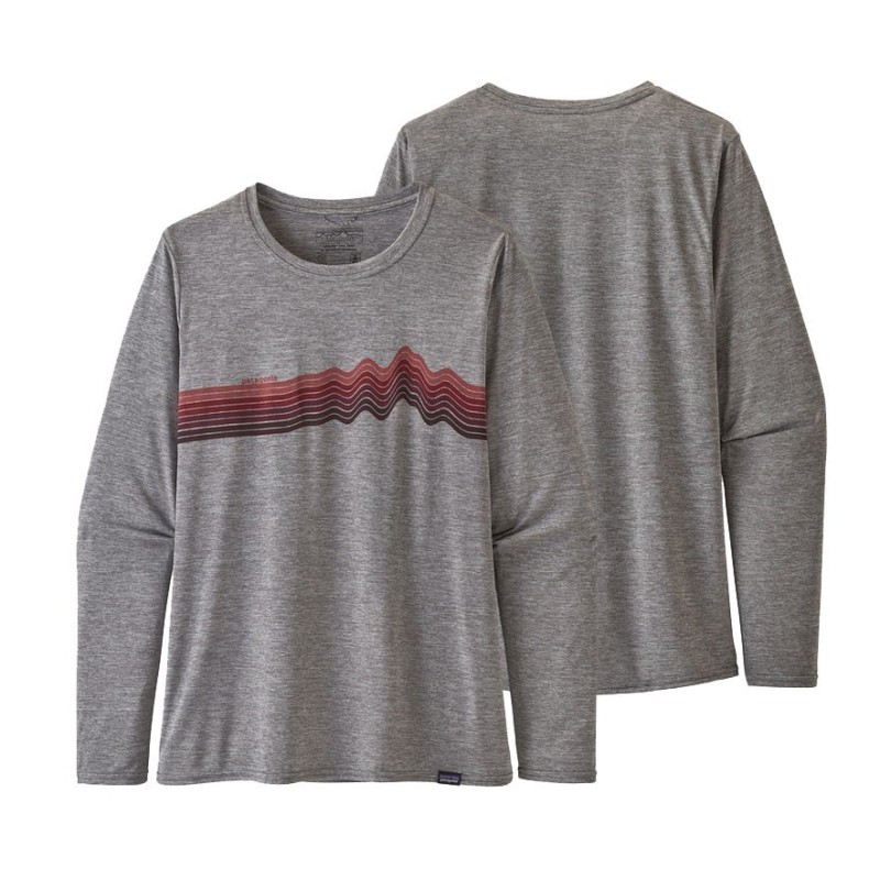 Patagonia L/S Cap Cool Daily Graphic Tee Femme rise stripe fether grey Patagonia L/S Cap Cool Daily Graphic Tee Femme rise stripe fether grey