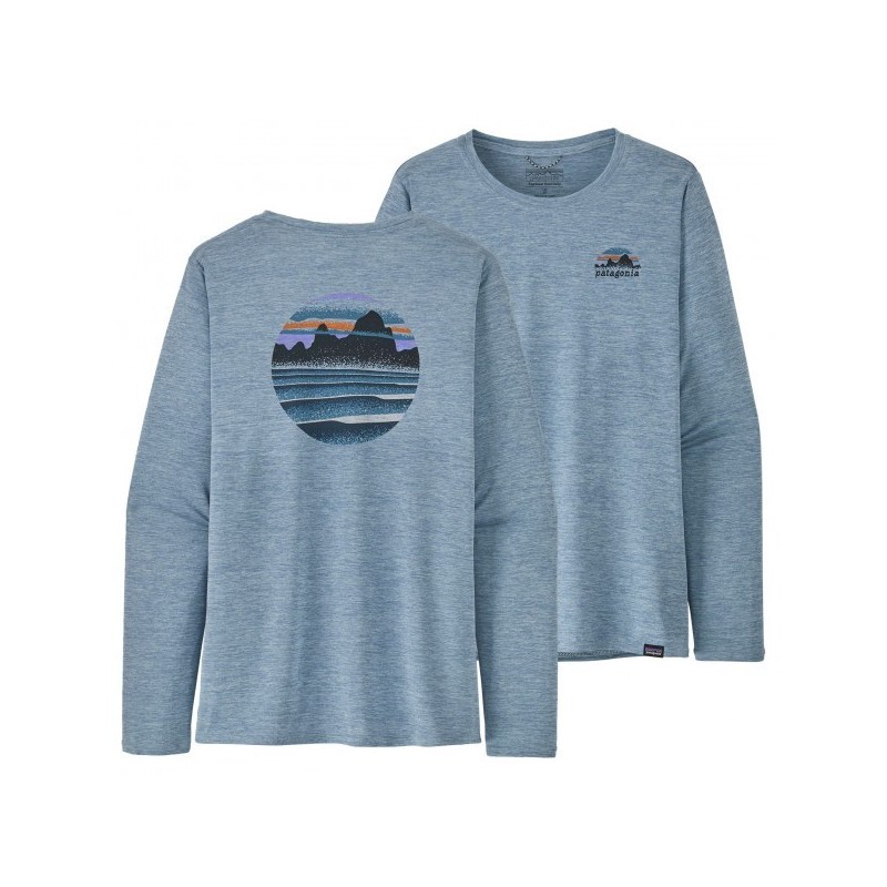 Patagonia L/S Cap Cool Daily Graphic Tee Femme steam blue x-dye Patagonia L/S Cap Cool Daily Graphic Tee Femme steam blue x-dye