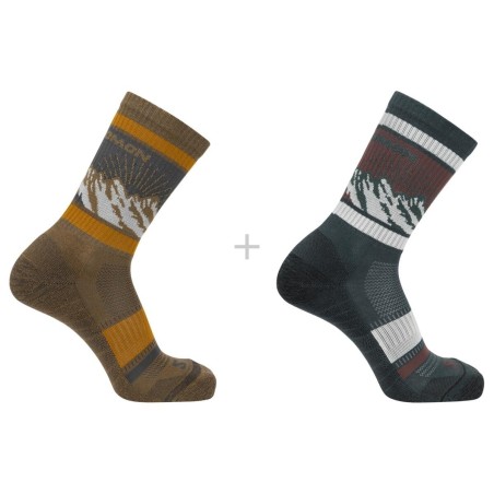 Salomon Socks Out Alps Crew Pack de 2 ponderosa pine / toasted coconut